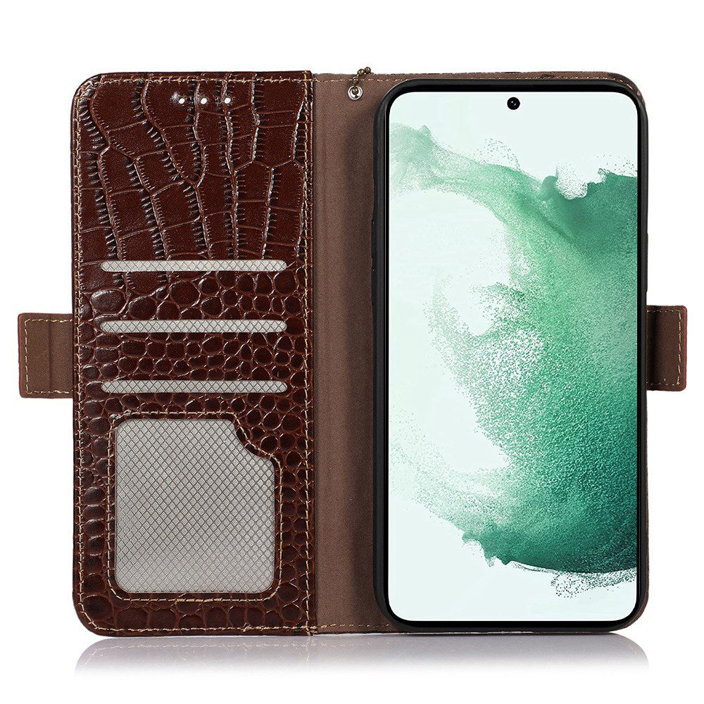Wallet Phone Case for Samsung Galaxy S23 FE RFID Blocking Genuine Cow Leather Crocodile Texture Stand Cover Wallet Phone Case for Samsung Galaxy S23 FE RFID Blocking Genuine Cow Leather Crocodile Texture Stand Cover